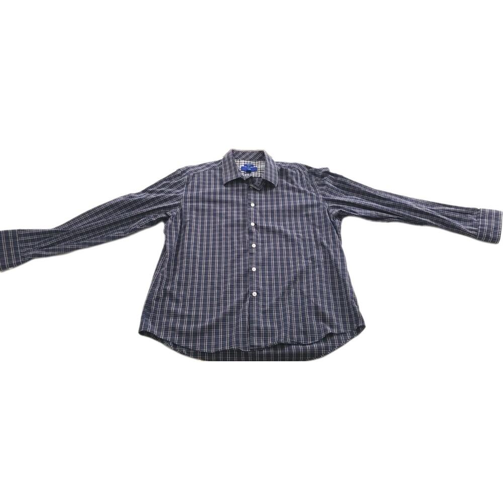 Egara Button Down Plaid Shirt Mens XL Blue Slim Fit Check Long Sleeve Flip Cuff